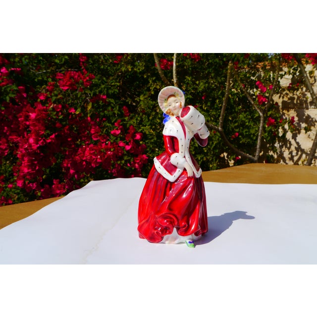 Vintage Royal Doulton England 1946 Figurine Hn1992 Christmas Morn Lady in Red For Sale - Image 13 of 13