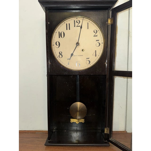 Wood Antique Seth Thomas Regulator Wall Clock For Sale - Image 7 of 9