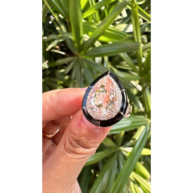 Peach Set in 18k Rose Gold, Morganite, Black Enamel & Diamonds Engagement Ring, Us Size 6 For Sale - Image 8 of 10