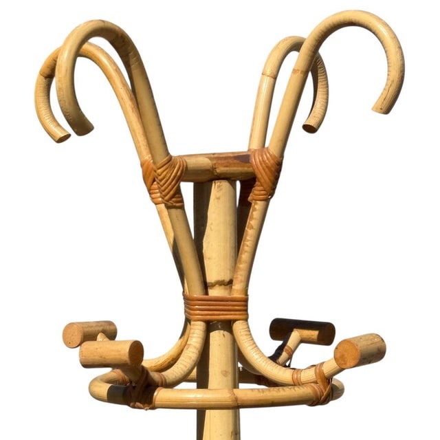 Mid-Century Modern Vintage Rattan Coat Rack, 1960s For Sale - Image 3 of 11