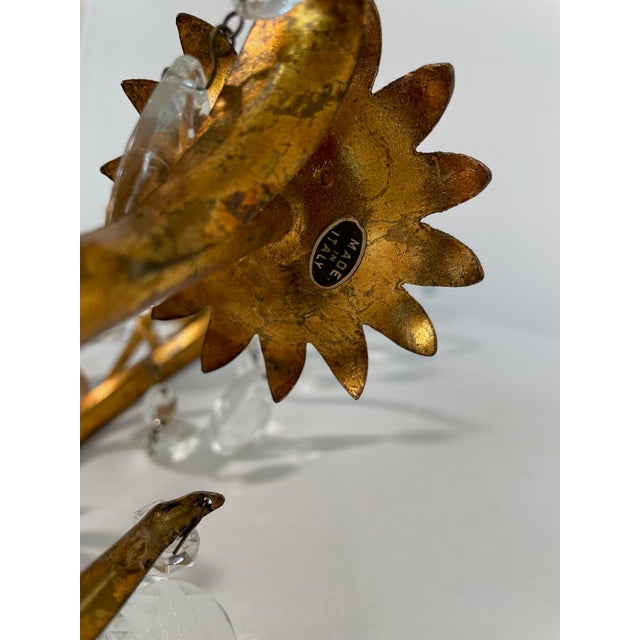Vintage 19.5" Italian Tole and Crystals Candle Sconces - A Pair For Sale - Image 12 of 17