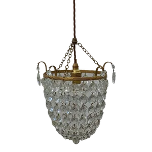 19thc British Empire Bronze W/ Cut Crystal Lantern Style Chandelier Fixture