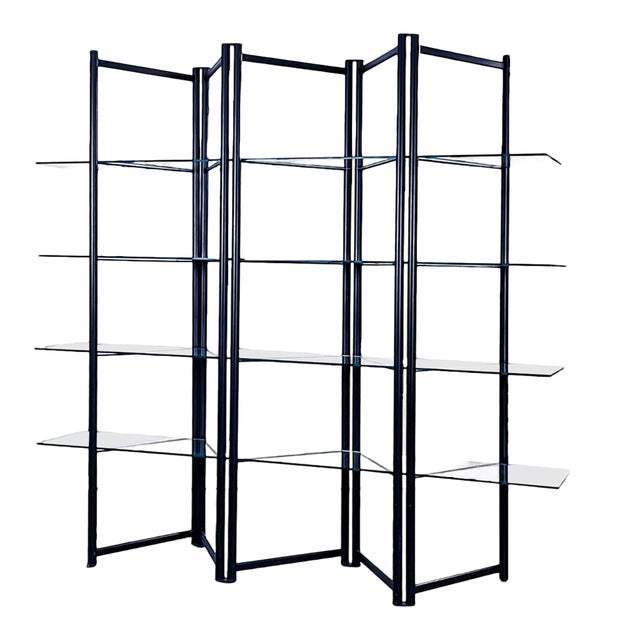 Modern Italian Black Metal and Tempered Glass Bookcase, 1990s For Sale