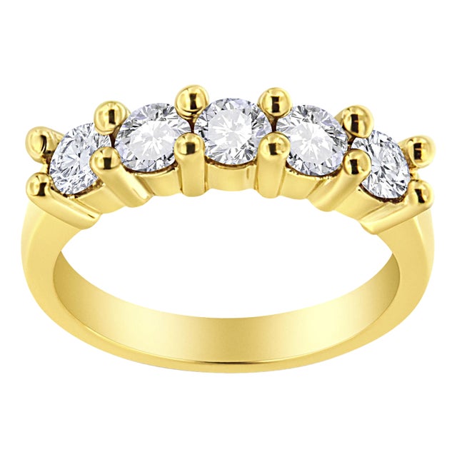 14K Yellow Gold Plated .925 Sterling Silver 1.0 Cttw Shared Prong-set Round Diamond 5 Stone Band Ring (J-K Color, I1-I2 Clarity) - Size 6 For Sale