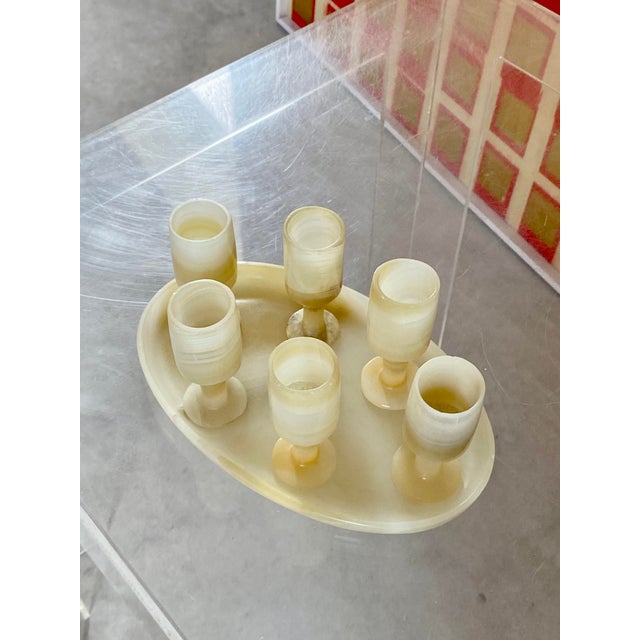 1960s Carved Onyx Stemware + Tray, Set of 7 Pieces For Sale - Image 15 of 17
