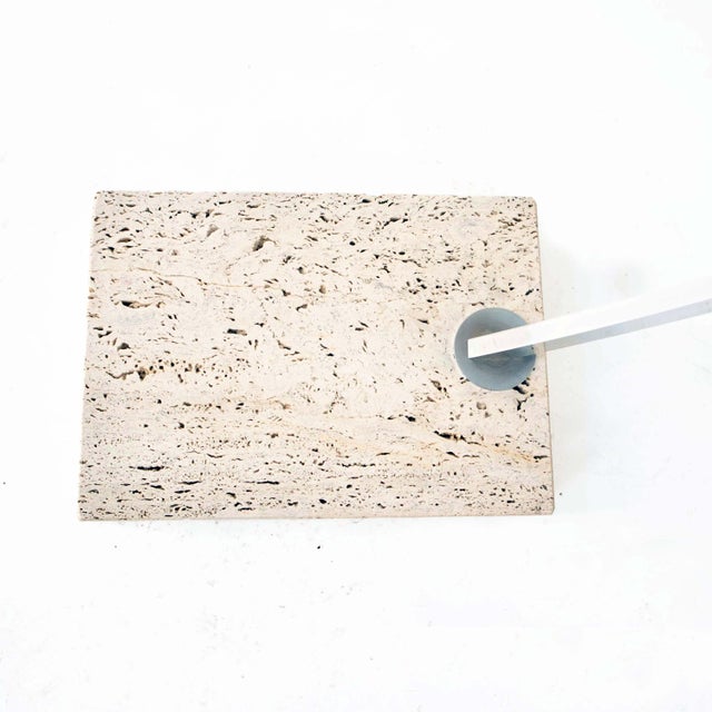 Space Age Arc Floor Lamp with Travertine Base attributed to Goffredo Reggiani, Italy, 1970s For Sale - Image 10 of 11