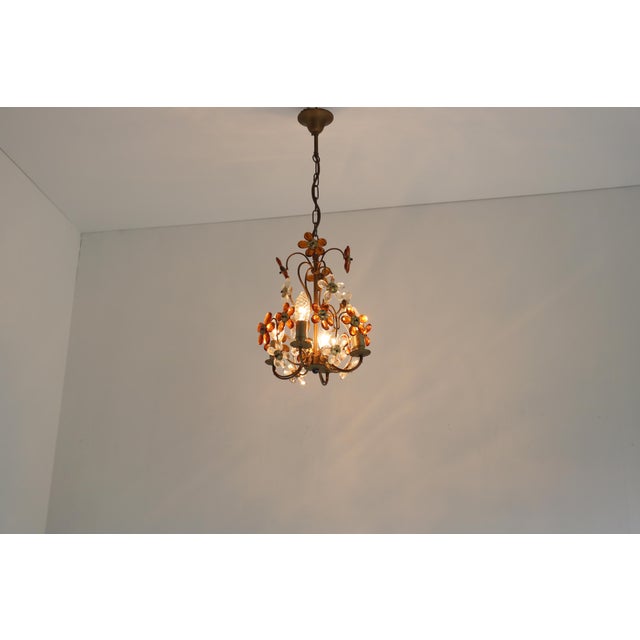 Italian Flower Pendant Light in Amber and Clear Glass, 1950s For Sale - Image 4 of 11