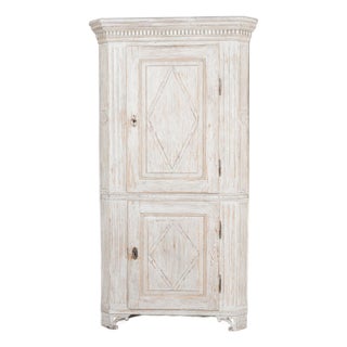 19th Century Swedish Gustavian Gray Pine Corner Cabinet Cupboard For Sale