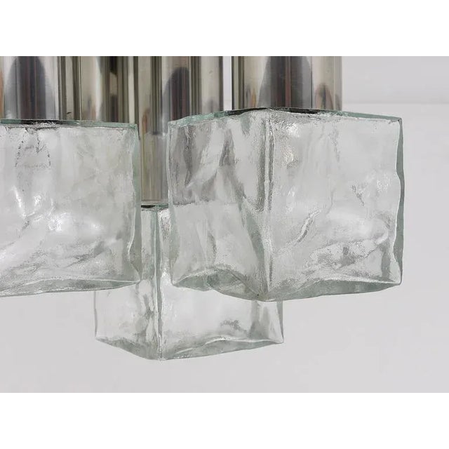 Silver Square Flush Mount Ceiling Lamp with Five Ice Glass Cubes attributed to J. T. Kalmar for Kalmar, Austria, 1960s For Sale - Image 8 of 11