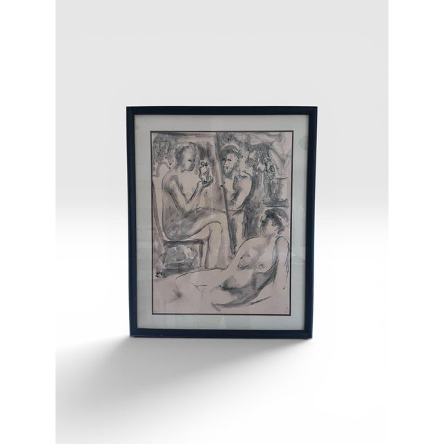 Mid-Century Modern Monochromatic Figurative Watercolor of Reclining Nudes For Sale - Image 4 of 10