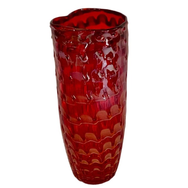 Italian 1970s Red Murano Pinched Glass Vase For Sale - Image 3 of 10