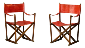 MK-16 Folding Chairs in Oak and Red Leather for Valmazan by Mogens Koch, 1960s, Set of 2