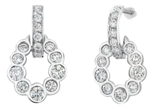 14k White Gold Door Knocker 1.60 Carat Fine Diamond Drop Earrings, A Pair