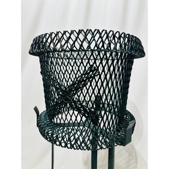 Mid-Century Modern Mid Century French Style Green Metal Mesh Planter & Tripod Plant Stand, in the Manner of Mathieu Matégot, C. 1950s For Sale - Image 3 of 12