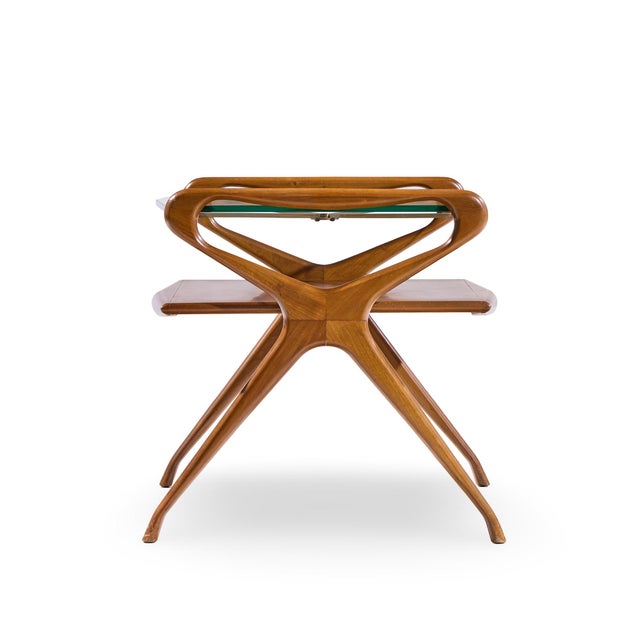 Mid 20th Century Cesare Lacca Style Mid Century Italian Walnut and Brass Side Tables - Pair For Sale - Image 5 of 11