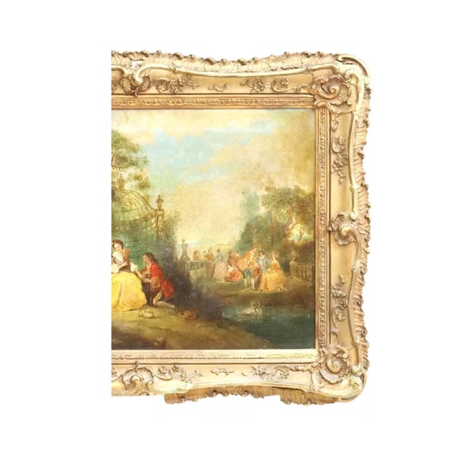 18th C, 1700s Antique, French School, Fete Champetre, Gold Frame, Oil Painting! For Sale In Austin - Image 6 of 6
