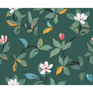 Sample - Magnolias Wallpaper by Paule Marrot in Evergreen For Sale