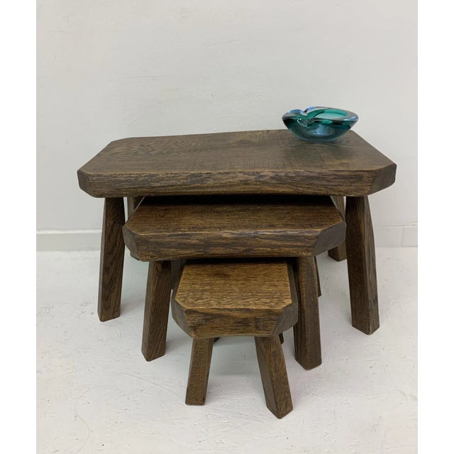 Dimensions: 62cmW, 36cm H , 35cmD 40cmW, 28cmD, 28cmH 20cmW, 22cm D, 22cm H Period: 1970's Material: Oak wood