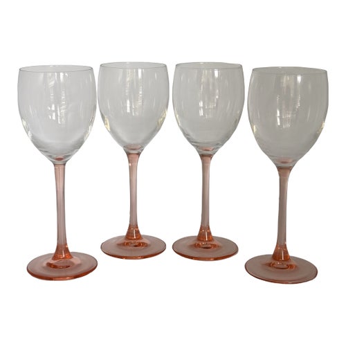 1980's Made in France Blush Pink Wine Glasses Set of