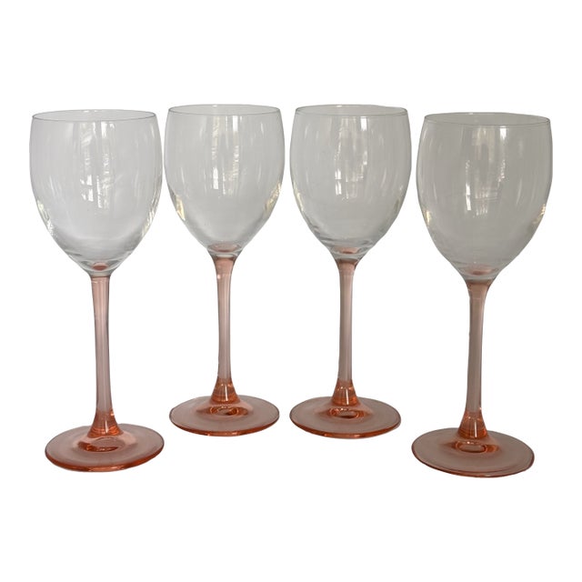 Vintage Made in France Blush Pink Wine Glasses - Set of 4 For Sale