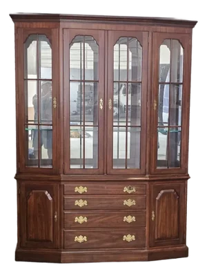 1990s Henkel Harris Wild Cherry China Breakfront Bookcase or Cabinet Made in Virginia