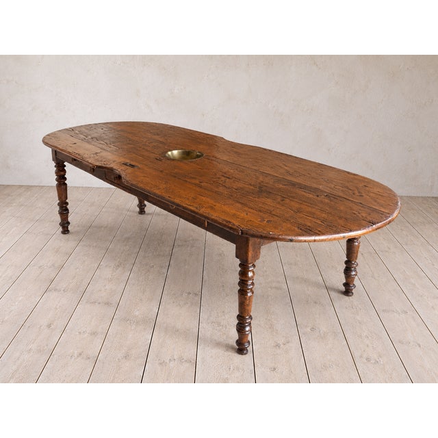Mid 19th Century 19th Century European Long Country Table With Turned Legs & Inset Brass Bowl For Sale - Image 5 of 11