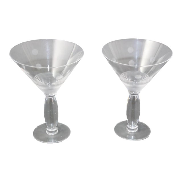 Royal Doulton Martini Crystal Etched Glasses Set of 2 Vintage Cocktail Barware For Sale