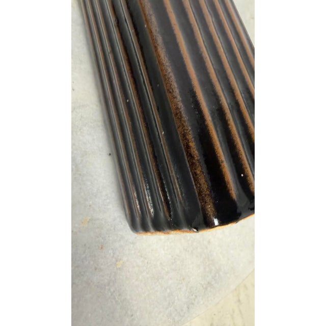 19thC Mid-Century Modern Italian "Tessuto" Slender Ribbed Stoneware Vase — 19" For Sale - Image 11 of 12