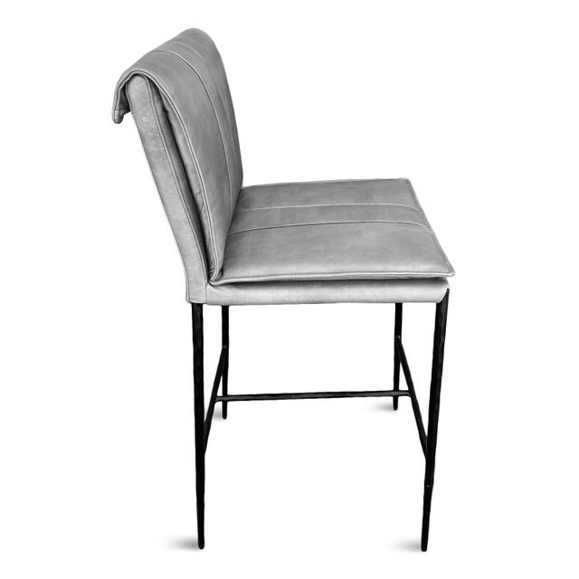 Dusk Grey Leather Bar Stool For Sale - Image 4 of 6