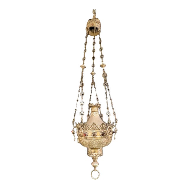 Antique Irish Sterling Silver Ecclesiastical Gothic Style Hanging Lantern / Lamp For Sale