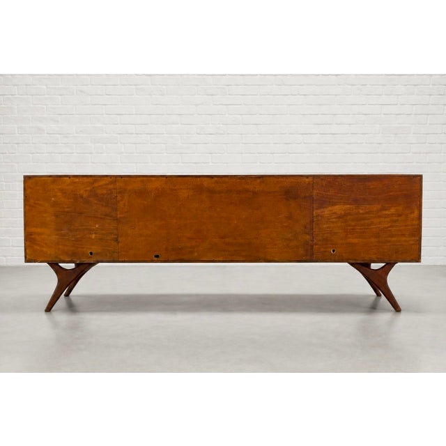 Long + Low Mid Century Modern Walnut and Cane Credenza | Sculptural Kagan Style Wishbone Leg Sideboard, C. 1960's For Sale - Image 15 of 15