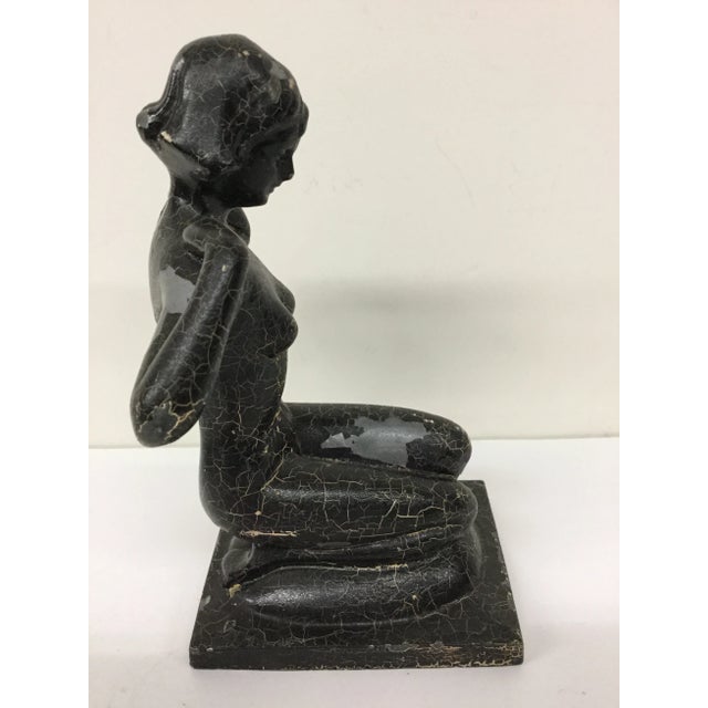 Metal Antique Crackle Painted & Cast Metal Nude For Sale - Image 7 of 11