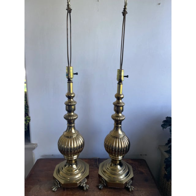 Stiffel Vintage Pair of Stiffel Brass Table Lamps - Hollywood Regency For Sale - Image 4 of 7