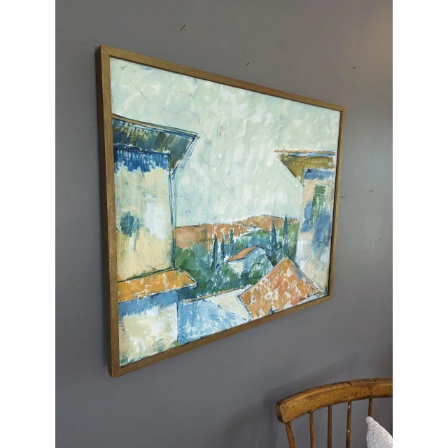 Mid-Century Modern "Rustic Houses" Vintage Swedish Landscape Oil Painting, Framed For Sale - Image 4 of 12