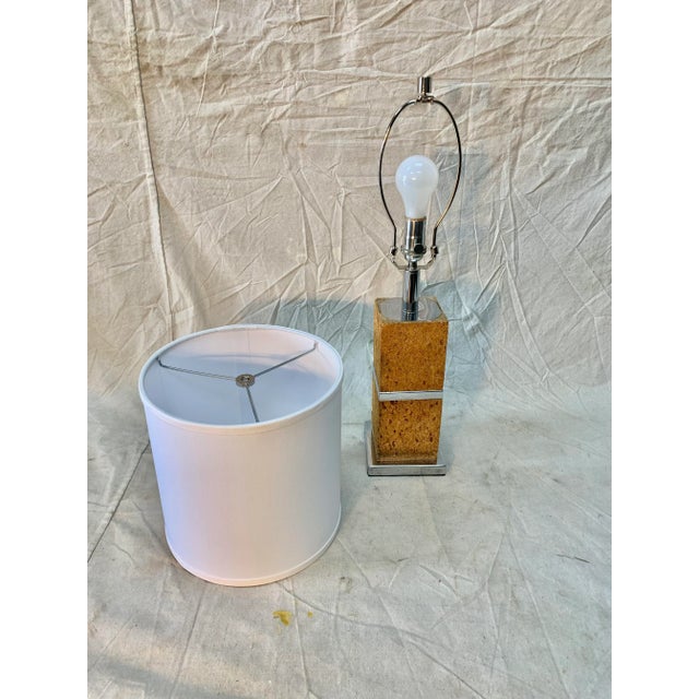 French Mid Century Cork and Chrome Table Lamp For Sale - Image 6 of 13