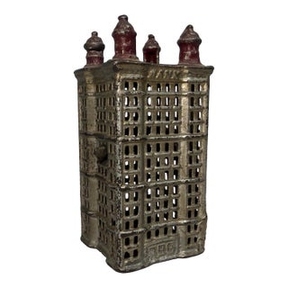 Antique a.c. Williams Cast Iron Skyscraper Coin Still Bank Made in Ohio 1900-20s For Sale