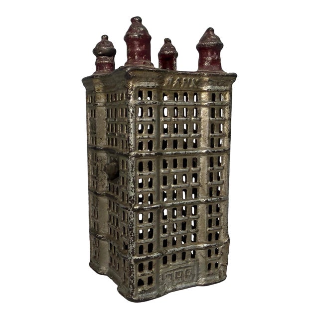 Antique a.c. Williams Cast Iron Skyscraper Coin Still Bank Made in Ohio 1900-20s For Sale