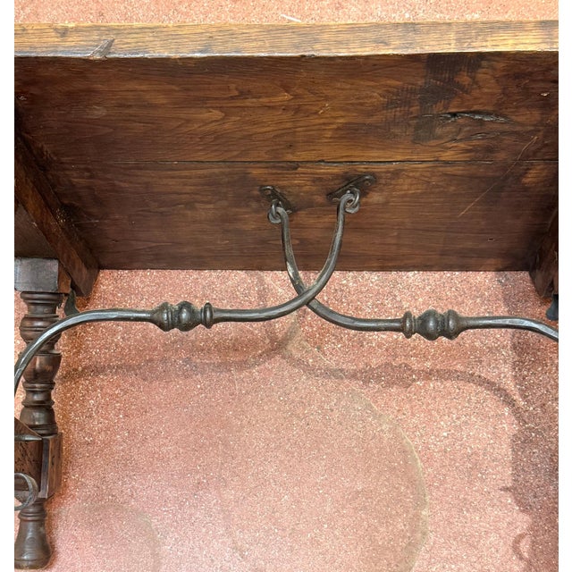 Early 20th Century Spanish Castilian Refectory Style Walnut & Wrought Iron Coffee Table, Early 20th For Sale - Image 5 of 14
