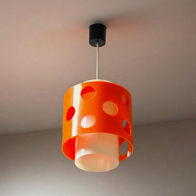 Space Age Hanging Lamp with Orange and White Lampshade, 1970s For Sale - Image 6 of 11