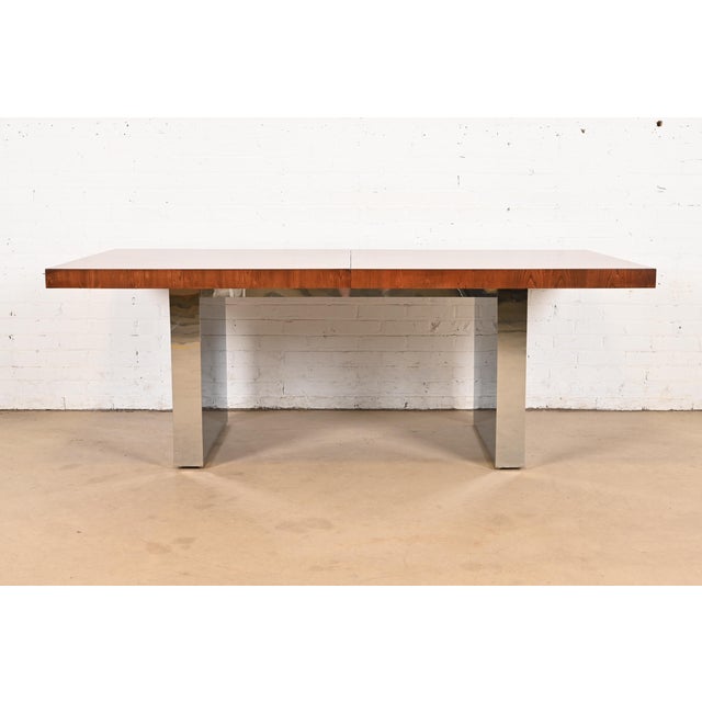 Mid-Century Modern Milo Baughman for Thayer Coggin Mid-Century Modern Walnut and Chrome Dining Table, Newly Refinished For Sale - Image 3 of 9