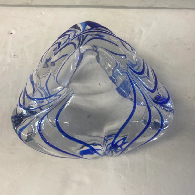 Murano 1980s Murano Style Triangular Bowl With Cobalt Detail For Sale - Image 4 of 4