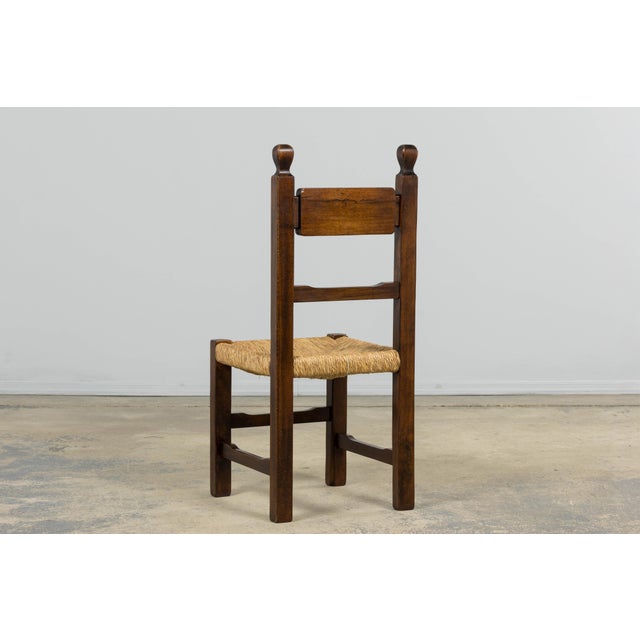 Set of Six French Provincial Oak Rush Seat Dining Chairs, Mid-20th Century For Sale - Image 13 of 18