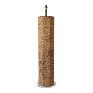 Vintage 1970s Cork Pillar Floor Lamp With Lucite Base For Sale