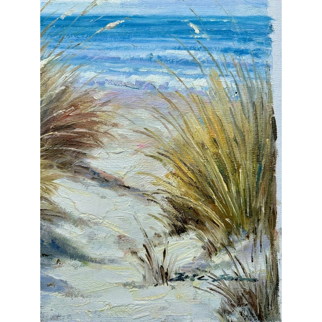 Coastal Serene Beach Dune Grasses Scene Oil Painting on Canvas, Unstretched, by Mariella For Sale - Image 3 of 4
