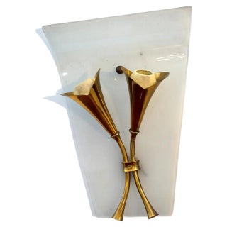 Italian Curved Glass and Brass Sconces, 1950s, Set of 3 For Sale