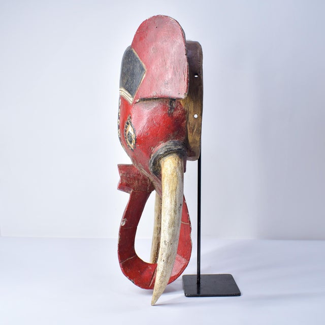 Red African Antique Red Elephant Mask Cote d'Ivoire For Sale - Image 8 of 17