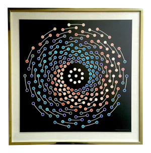 John Willenbecher Vintage 1970 Mid Century Modern Framed Op Art Lithograph Print " Spectral " 1968