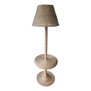 Vintage Wicker Rattan Mid-Century Modern Table Floor Lamp For Sale