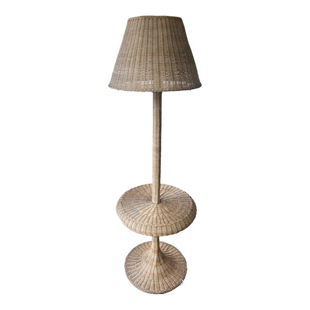 Vintage Wicker Rattan Mid-Century Modern Table Floor Lamp For Sale