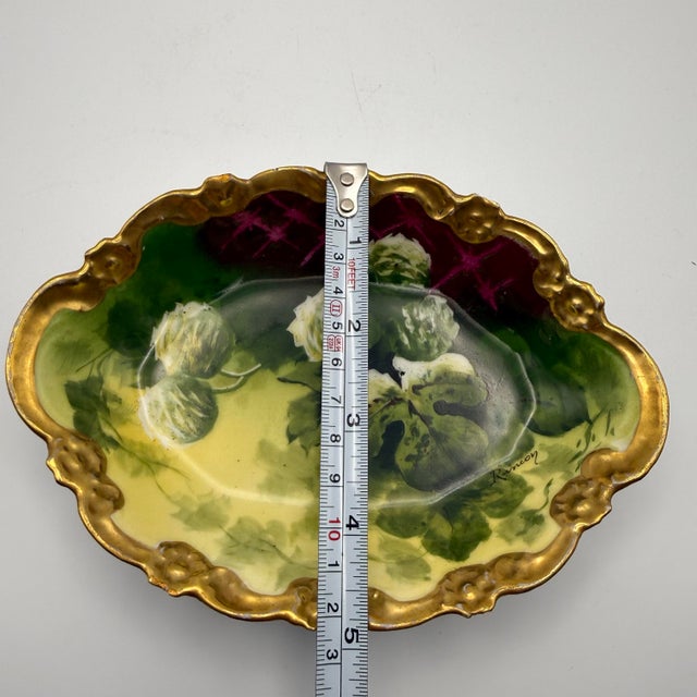 1900 - 1909 Antique Limoges France Hand Painted Scalloped Porcelain Dish Signed Rancon 7" Gold Gilt For Sale - Image 5 of 8